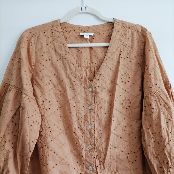 J. Jill Womens Burnt Orange Balloon Sleeve Eyelet Embroidered Blouse Top Size S - Picture 2 of 7